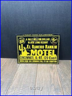 Vintage 1940s El Rancho Rankin Motel Metal Sign Cincinnati Ohio Route 125 EAST Vintage 1940s El Rancho Rankin Motel Metal Sign Cincinnati Ohio Route 125 EAST