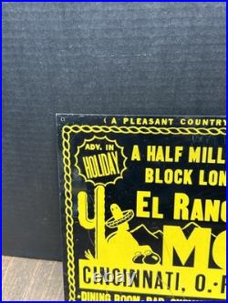 Vintage 1940s El Rancho Rankin Motel Metal Sign Cincinnati Ohio Route 125 EAST