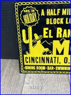 Vintage 1940s El Rancho Rankin Motel Metal Sign Cincinnati Ohio Route 125 EAST