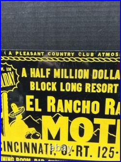 Vintage 1940s El Rancho Rankin Motel Metal Sign Cincinnati Ohio Route 125 EAST
