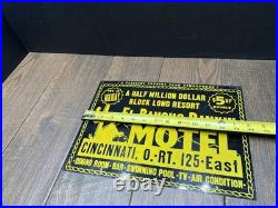 Vintage 1940s El Rancho Rankin Motel Metal Sign Cincinnati Ohio Route 125 EAST