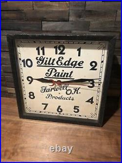 Vintage 1940s Gilt Edge Paint Farwell Oklahoma Advertising Metal Clock Sign