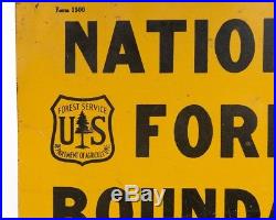 Vintage 1940s USFS National Forest Boundary Metal Sign 10 x 7 Yellow & Black