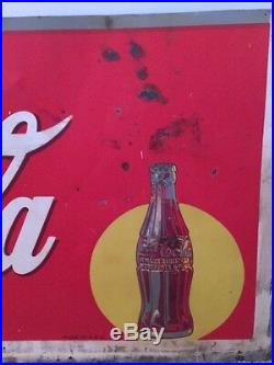 Vintage 1941 DRINK COCA COLA Metal Advertising Sign Signed MCA 71 x 28