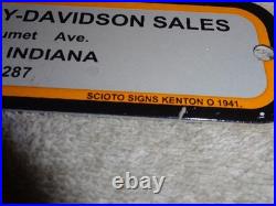 Vintage 1941 Harley Davidson Motorcycle Sales Porcelain Metal Gasoline Oil Sign