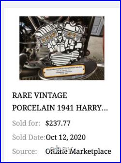 Vintage 1941 Harley Davidson Motorcycle Sales Porcelain Metal Gasoline Oil Sign