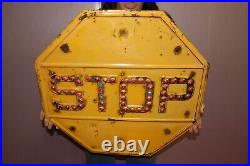 Vintage 1941 STOP Red Glass Marbles Cats Eyes 24 Embossed Metal Road Sign