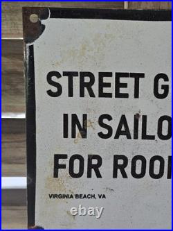 Vintage 1942 Sailor Porcelain Sign Old Hotel Virginia Beach Street Girls Brothel