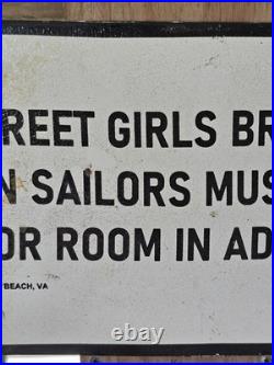 Vintage 1942 Sailor Porcelain Sign Old Hotel Virginia Beach Street Girls Brothel
