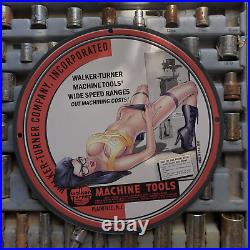 Vintage 1945 Walker-Turner Machine Tools Company Porcelain Gas & Oil Metal Sign
