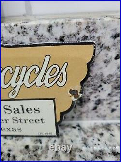 Vintage 1948 Indian Motorcycle Porcelain Metal Sign Dalios Texas Sales Service