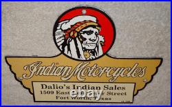 Vintage 1948 Indian Motorcycles Sales+ Service Porcelain Metal Gasoline Oil Sign Vintage 1948 Indian Motorcycles Sales+ Service Porcelain Metal Gasoline Oil Sign
