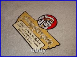 Vintage 1948 Indian Motorcycles Sales+ Service Porcelain Metal Gasoline Oil Sign