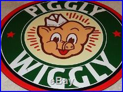 Vintage 1948 Piggly Wiggly Grocery Store 11 3/4 Porcelain Metal Pig Gas Sign