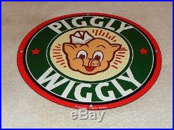 Vintage 1948 Piggly Wiggly Grocery Store 11 3/4 Porcelain Metal Pig Gas Sign
