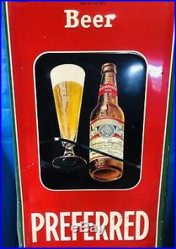 Vintage 1948 Vertical Budweiser Preferred LG Metal Beer Sign With Bottle 54inX18in