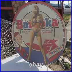 Vintage 1949 Bazooka''Topps'' Atom Bubble Gum Porcelain Gas & Oil Metal Sign