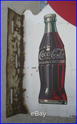 Vintage 1949 Coca Cola 2 Sided Metal Flange Sign RARE ORIGINAL