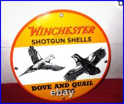 Vintage 1949 Winchester Dove Quail Shotgun Loads Gun Bullet Porcelain Metal Sign