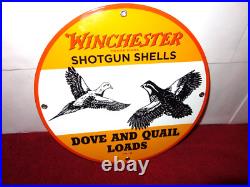 Vintage 1949 Winchester Dove Quail Shotgun Loads Gun Bullet Porcelain Metal Sign