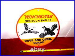 Vintage 1949 Winchester Dove Quail Shotgun Loads Gun Bullet Porcelain Metal Sign