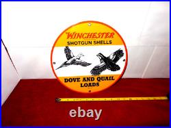 Vintage 1949 Winchester Dove Quail Shotgun Loads Gun Bullet Porcelain Metal Sign
