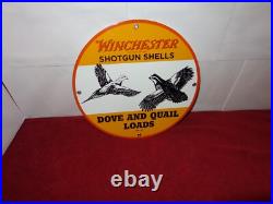 Vintage 1949 Winchester Dove Quail Shotgun Loads Gun Bullet Porcelain Metal Sign