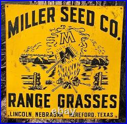 Vintage 1950-60's Miller Seed Co Range Grasses Farm 24 x 24 Metal Sign Nice