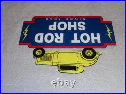 Vintage 1950 Hot Rod Shop Auto Parts Lightning 12 Metal Car Gasoline & Oil Sign