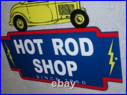 Vintage 1950 Hot Rod Shop Auto Parts Lightning 12 Metal Car Gasoline & Oil Sign