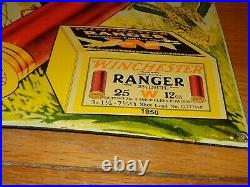 Vintage 1950 Ranger W Winchester Shotshell 16.5 Porcelain Metal Shotgun Sign