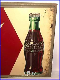 Vintage 1950'S DRINK COCA COLA ARROW TIN SIGN SODA METAL BOTTLE Coke