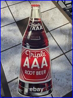 Vintage 1950'S Die Cut Metal Triple AAA Root Beer Bottle Sign Excellent