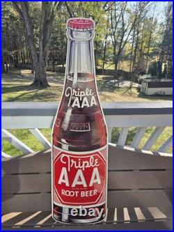 Vintage 1950'S Die Cut Metal Triple AAA Root Beer Bottle Sign Excellent