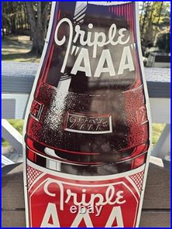 Vintage 1950'S Die Cut Metal Triple AAA Root Beer Bottle Sign Excellent