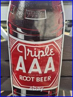 Vintage 1950'S Die Cut Metal Triple AAA Root Beer Bottle Sign Excellent