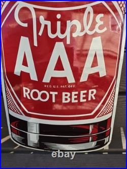 Vintage 1950'S Die Cut Metal Triple AAA Root Beer Bottle Sign Excellent
