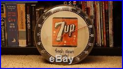 Vintage 1950's 7 Up Soda Pop 12 Metal & Glass Thermometer Sign
