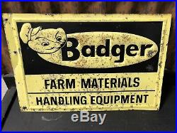 Vintage 1950's Badger Farm Equipment Tractor Seed Feed 18 Embossed Metal Sign