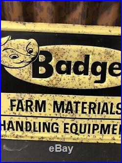 Vintage 1950's Badger Farm Equipment Tractor Seed Feed 18 Embossed Metal Sign