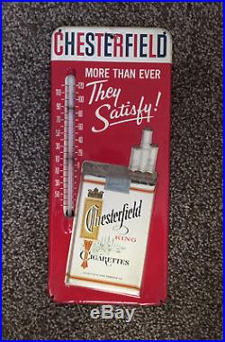 Vintage 1950's CHESTERFIELD CIGARETTES Embossed Metal Thermometer Sign Rare