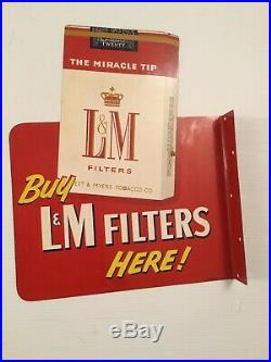 Vintage 1950's Chesterfield L&M Cigarettes Tobacco 2 Sided 15 Metal Flange Sign