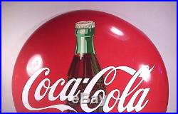Vintage 1950's Coca-Cola A-M 12-55 Metal Button Sign 24 X 24