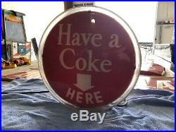 Vintage 1950's Coca Cola Halo SIGN COKE ONE SIDED 16 Metal Lighted Sign Works