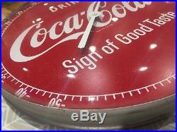 Vintage 1950's Coca Cola Soda Pop Gas Station 12 Metal & Glass Thermometer Sign