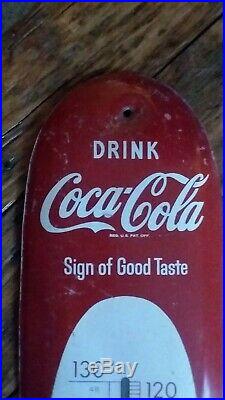 Vintage 1950's Coca Cola metal thermometer sign