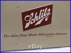 Vintage 1950's Cronstroms Metal Schlitz Beer Picnic Cooler Mid Century sign old