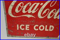 Vintage 1950's Drink Coca-cola Tin Metal Sign Ice Cold 27 Inches X 19 Inches