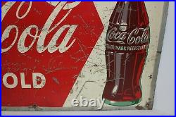 Vintage 1950's Drink Coca-cola Tin Metal Sign Ice Cold 27 Inches X 19 Inches