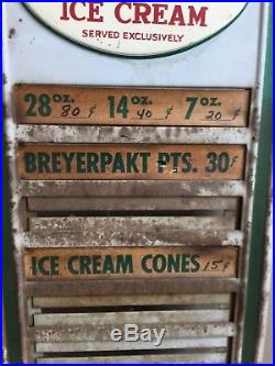 Vintage 1950's Eat Breyers Ice cream Metal Menu Board Sign Cones Pints